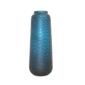 Balerina Engraved Big Glass Vase Blue