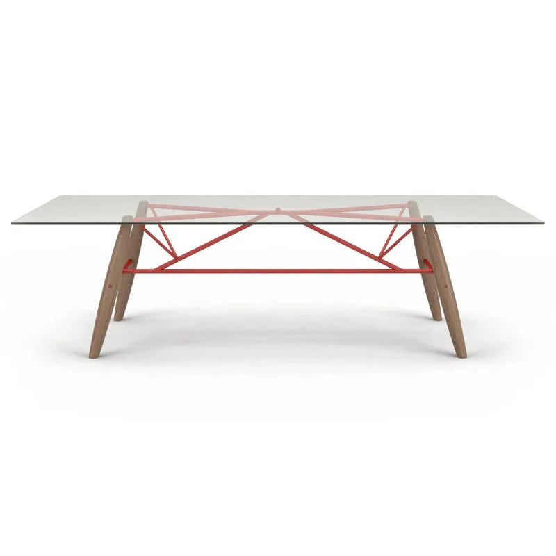 Connection Glass Top Oak Dining Table