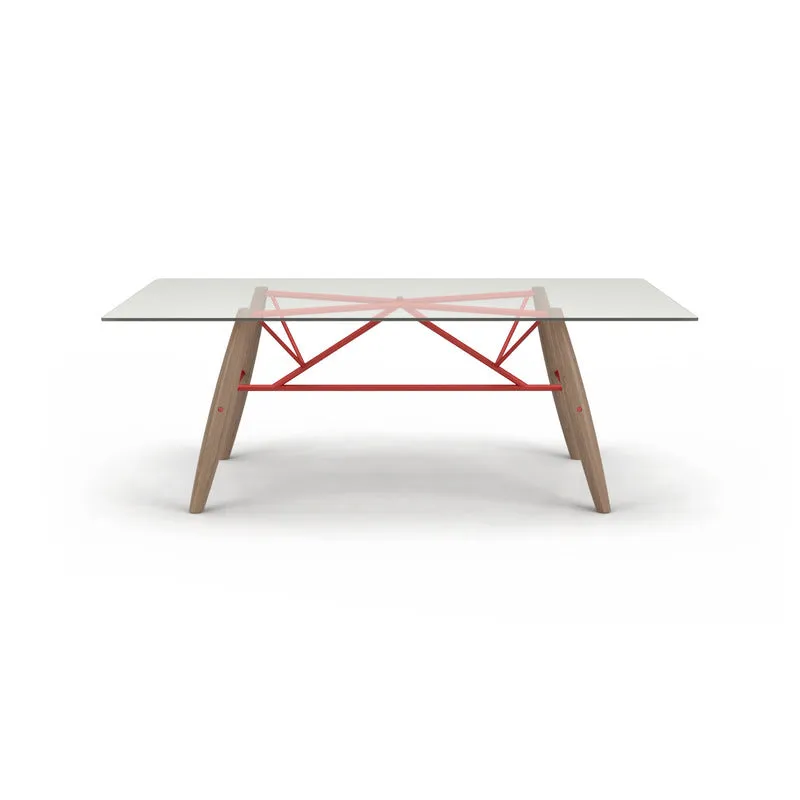 Connection Glass Top Oak Dining Table