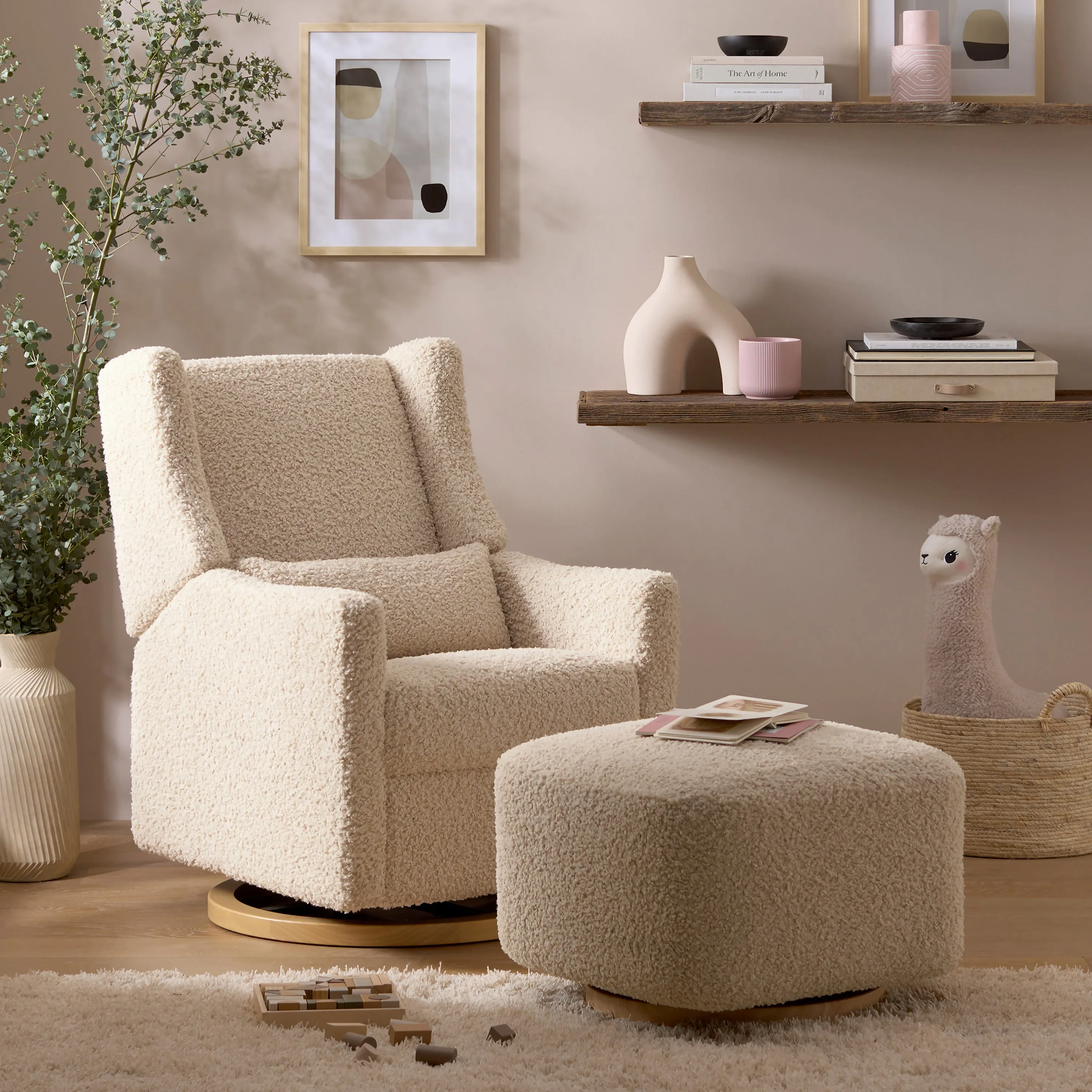 Kiwi Gliding Ottoman with Wood Base