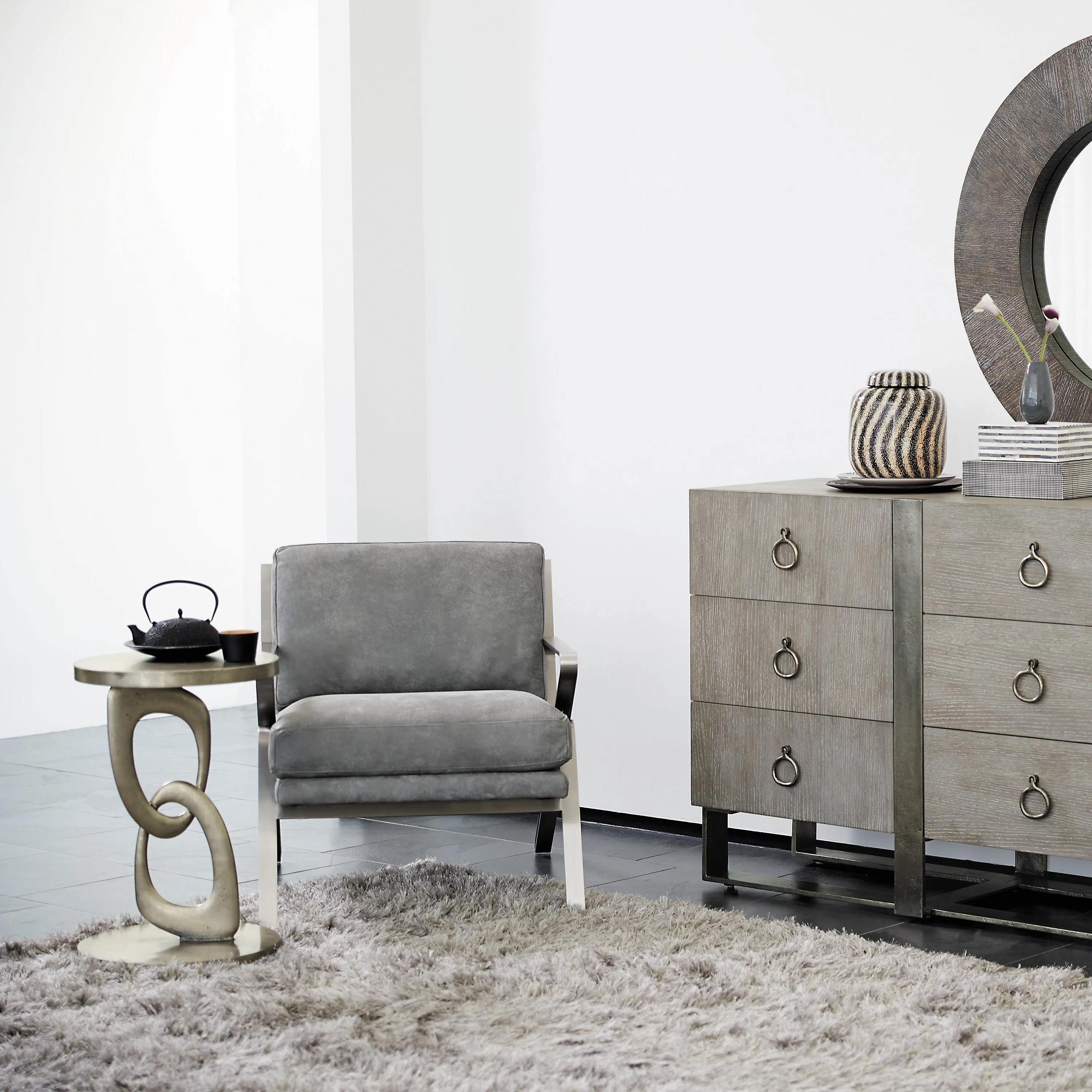 Linea Metal Round Chairside Table with Interlocking Shape