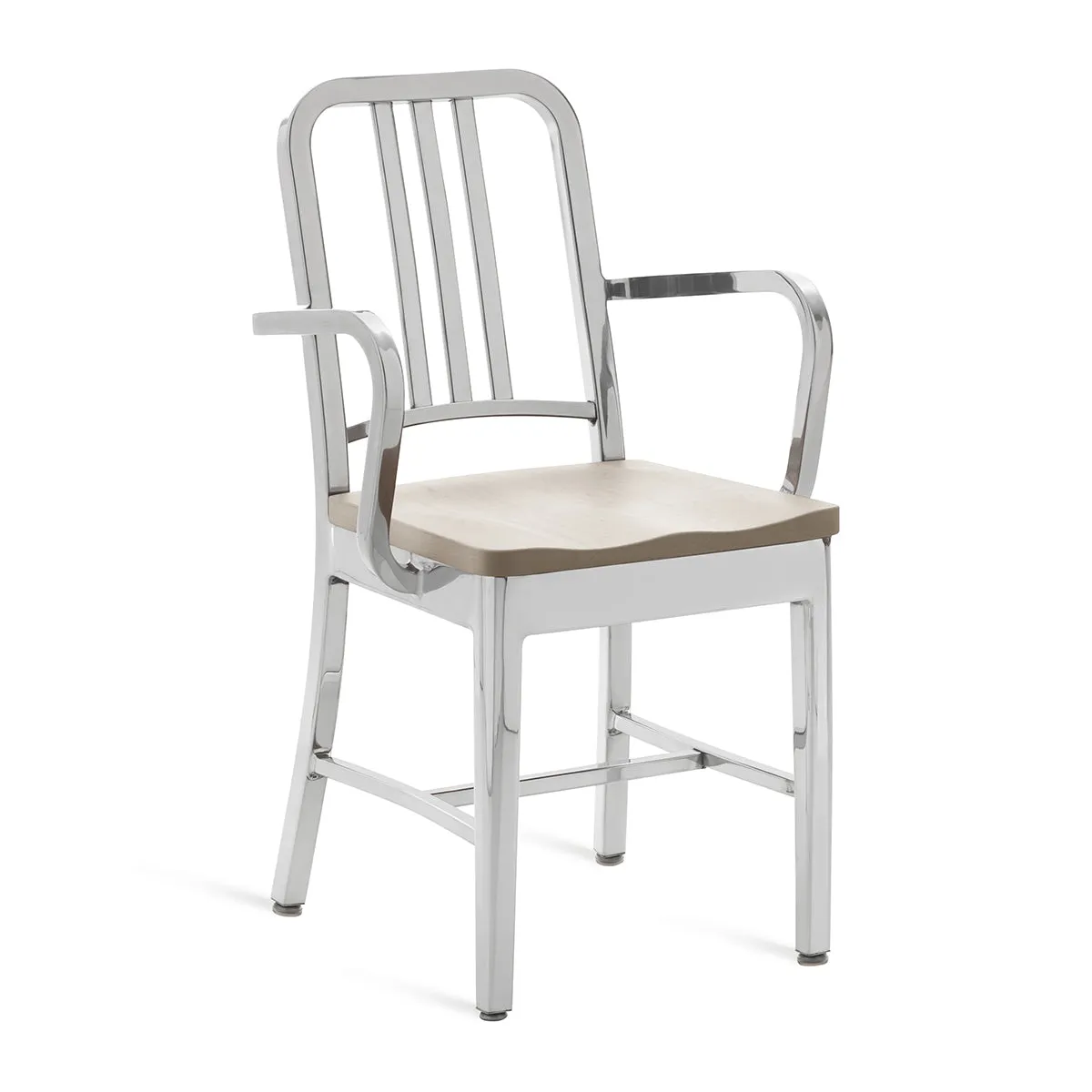 Navy Armchair with Natural Wood Seat