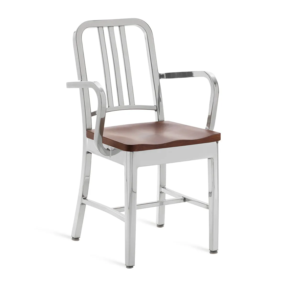 Navy Armchair with Natural Wood Seat