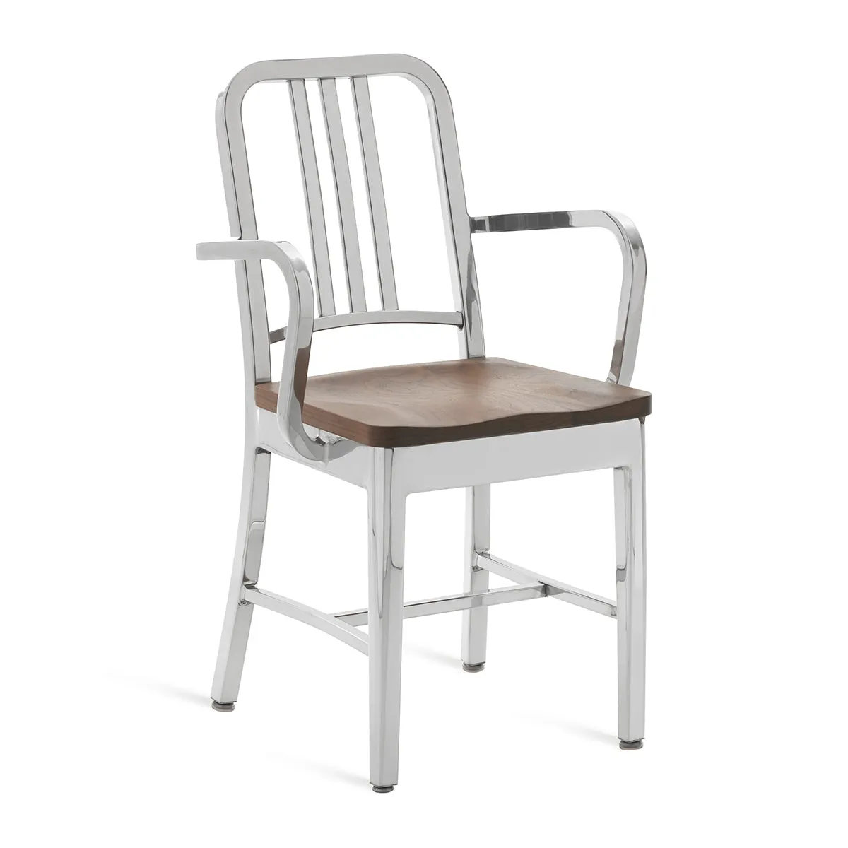 Navy Armchair with Natural Wood Seat