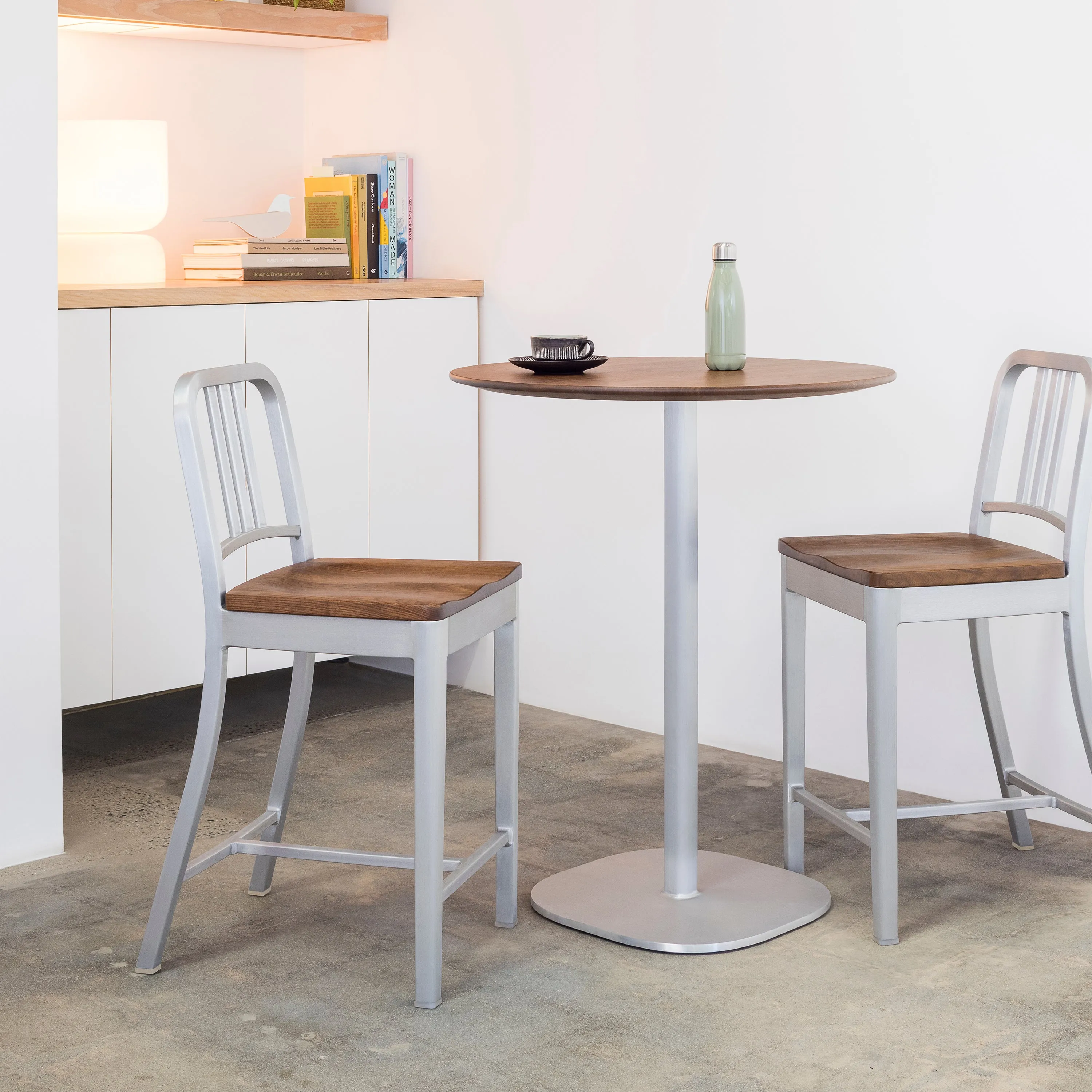 Navy Chair with Natural Wood Seat