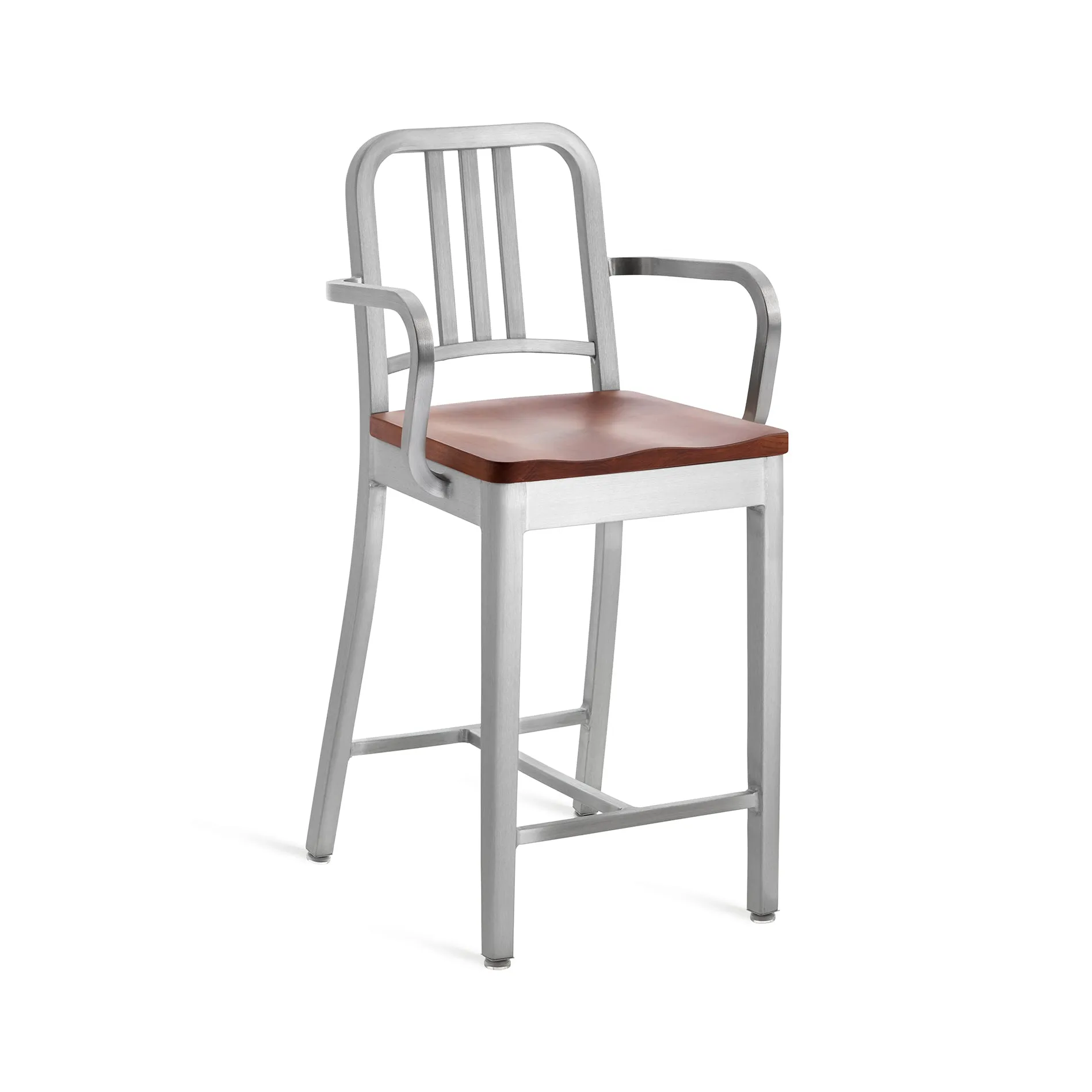 Navy Stool with Arms & Wood Seat