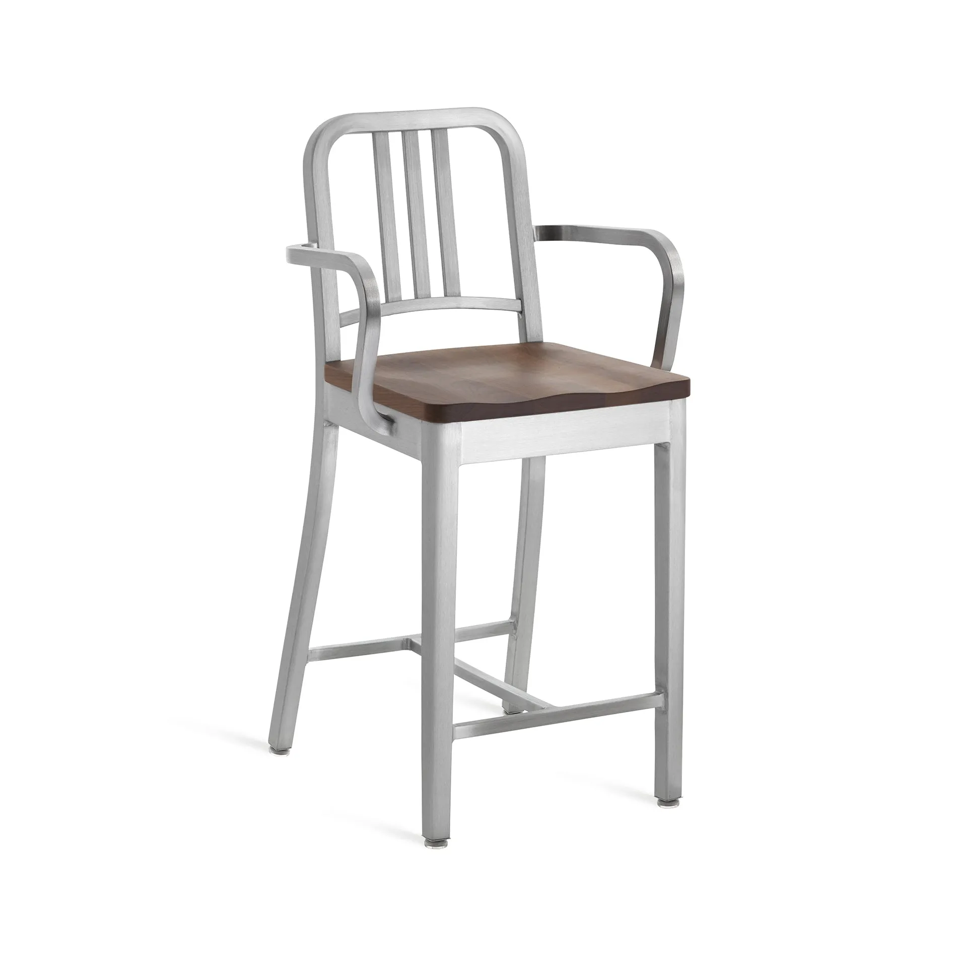 Navy Stool with Arms & Wood Seat