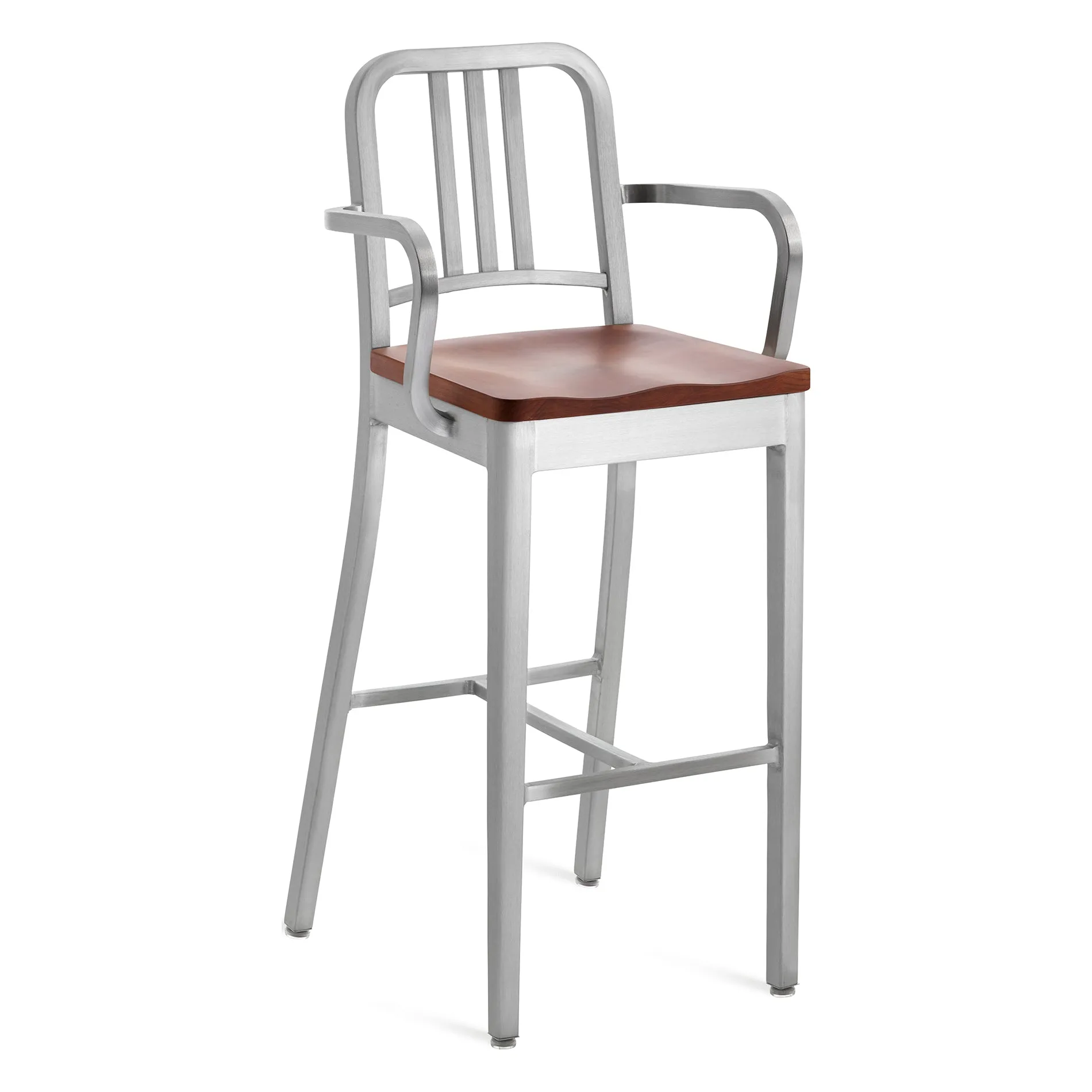 Navy Stool with Arms & Wood Seat