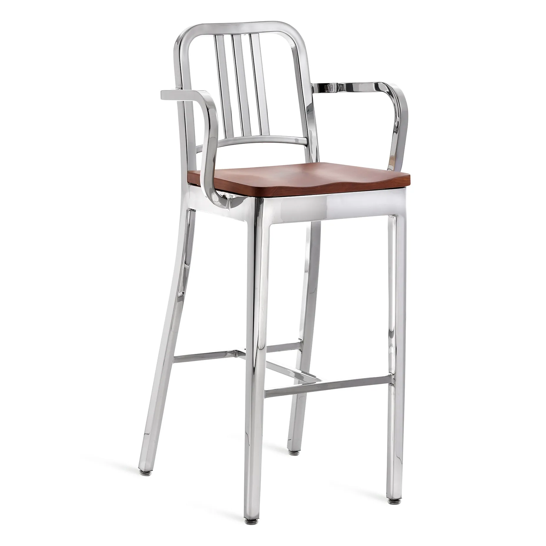 Navy Stool with Arms & Wood Seat