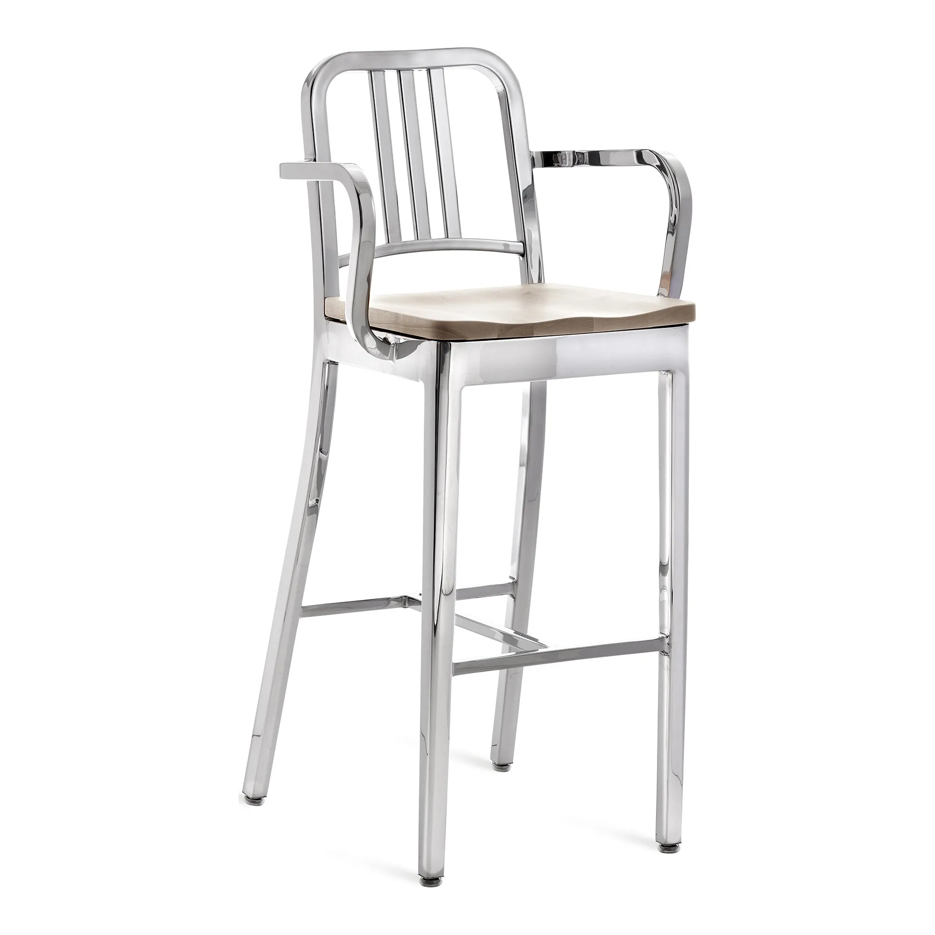 Navy Stool with Arms & Wood Seat