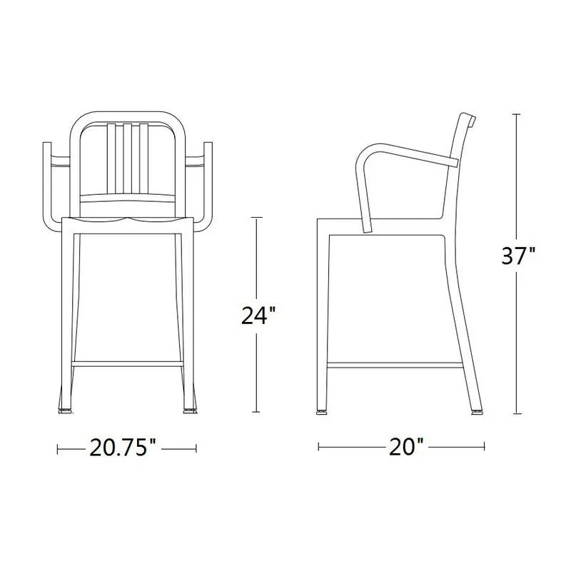 Navy Stool with Arms & Wood Seat