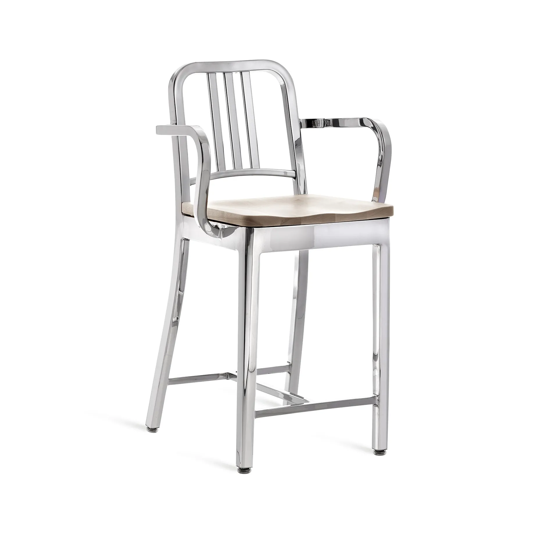 Navy Stool with Arms & Wood Seat