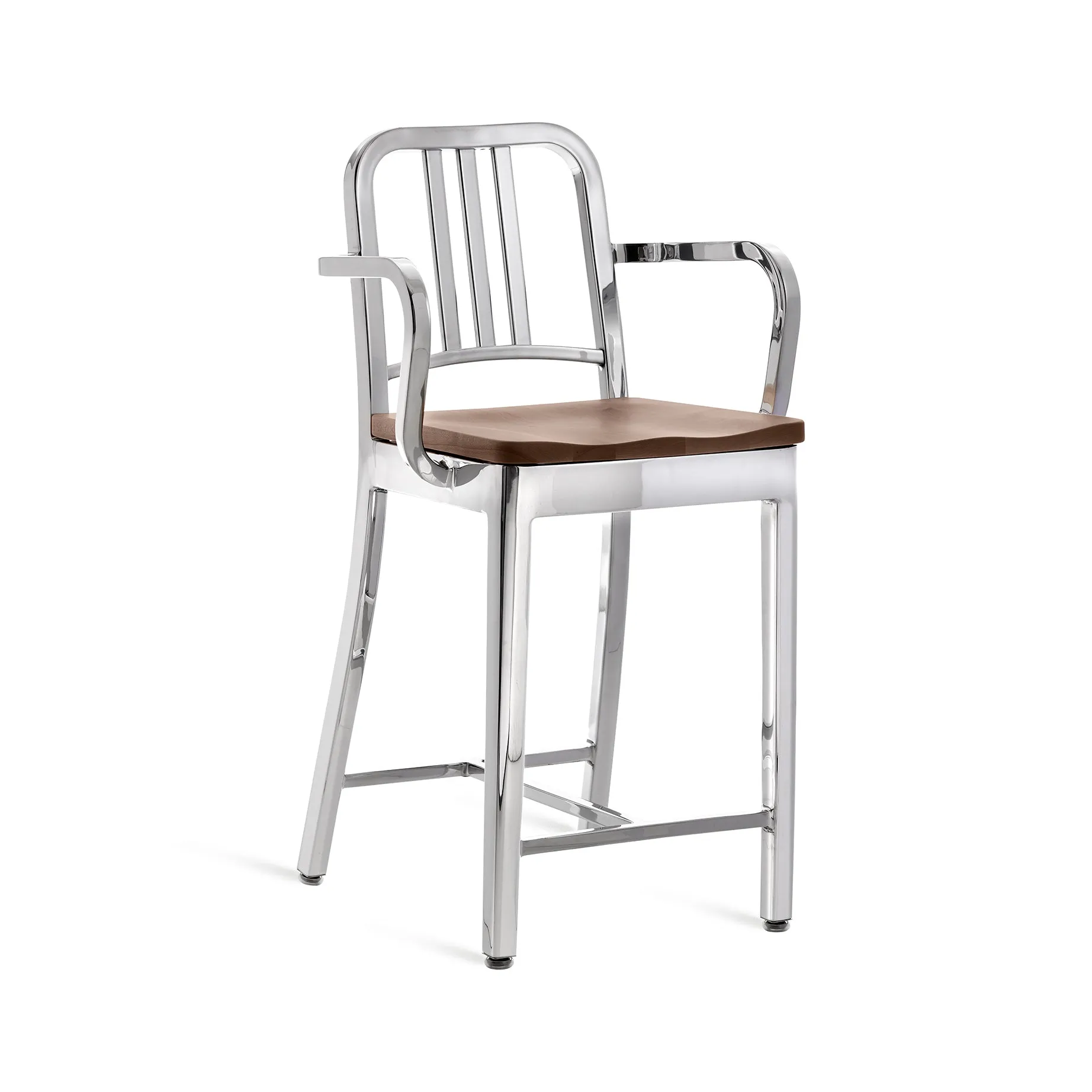 Navy Stool with Arms & Wood Seat