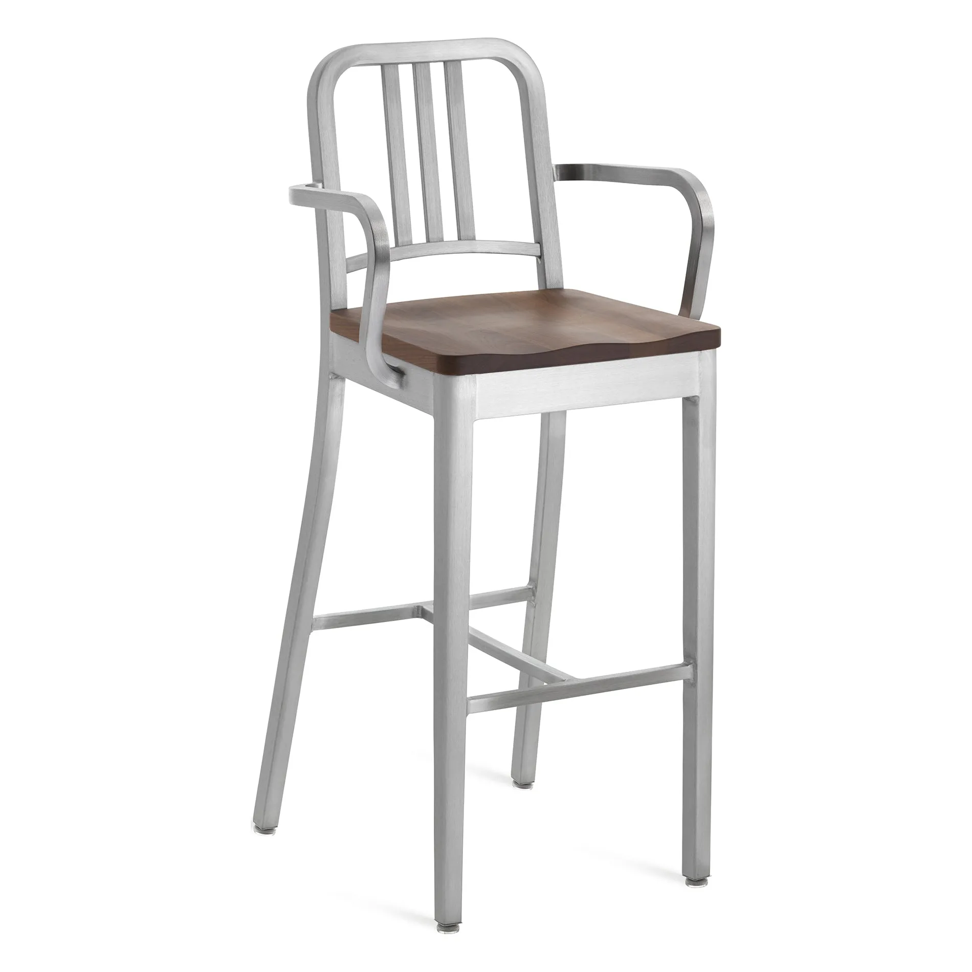Navy Stool with Arms & Wood Seat
