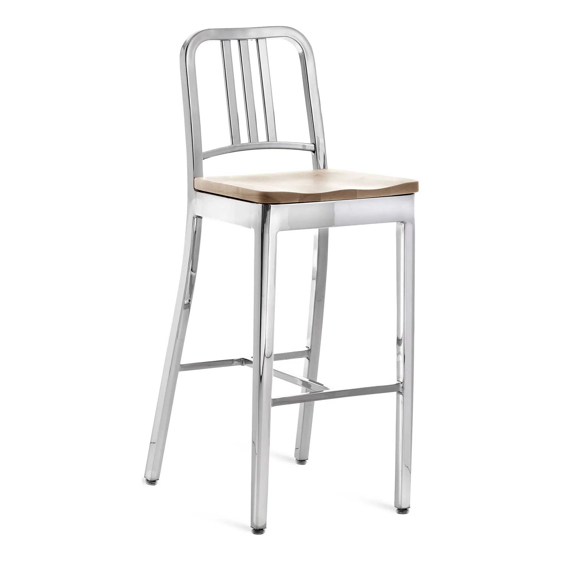 Navy Stool with Wood Seat