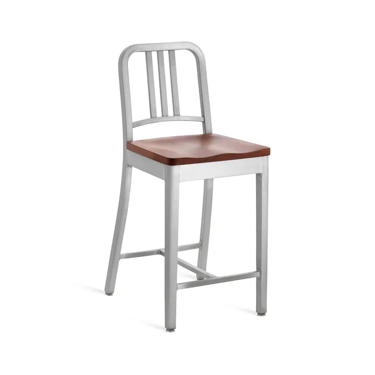 Navy Stool with Wood Seat