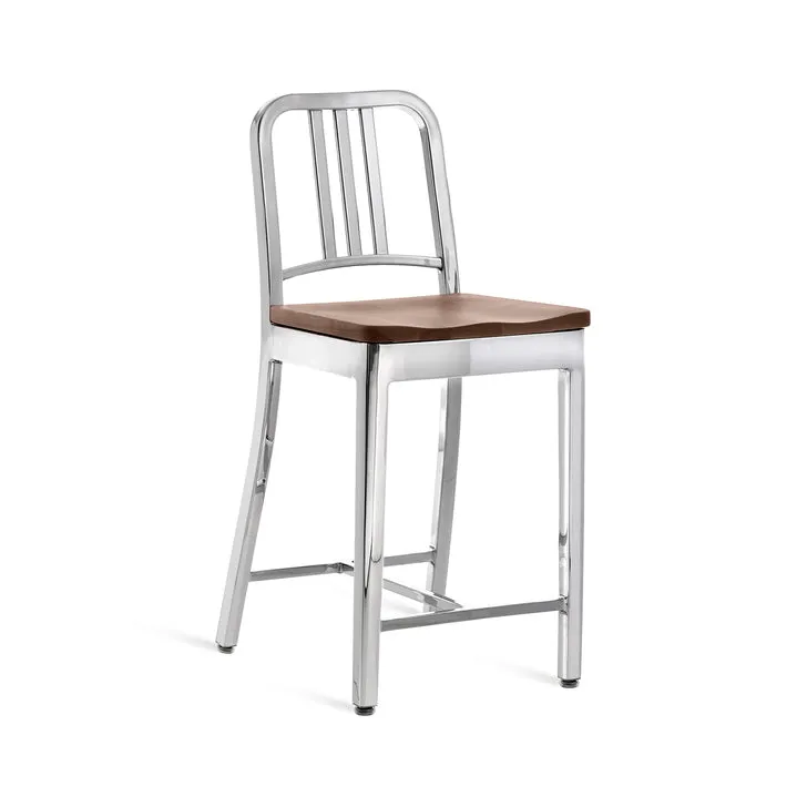 Navy Stool with Wood Seat