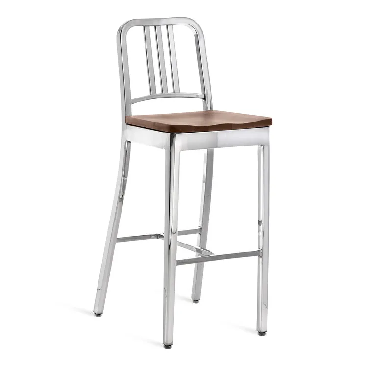 Navy Stool with Wood Seat