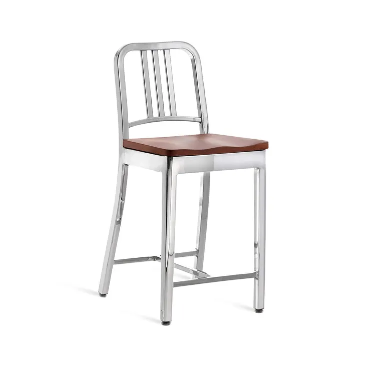 Navy Stool with Wood Seat