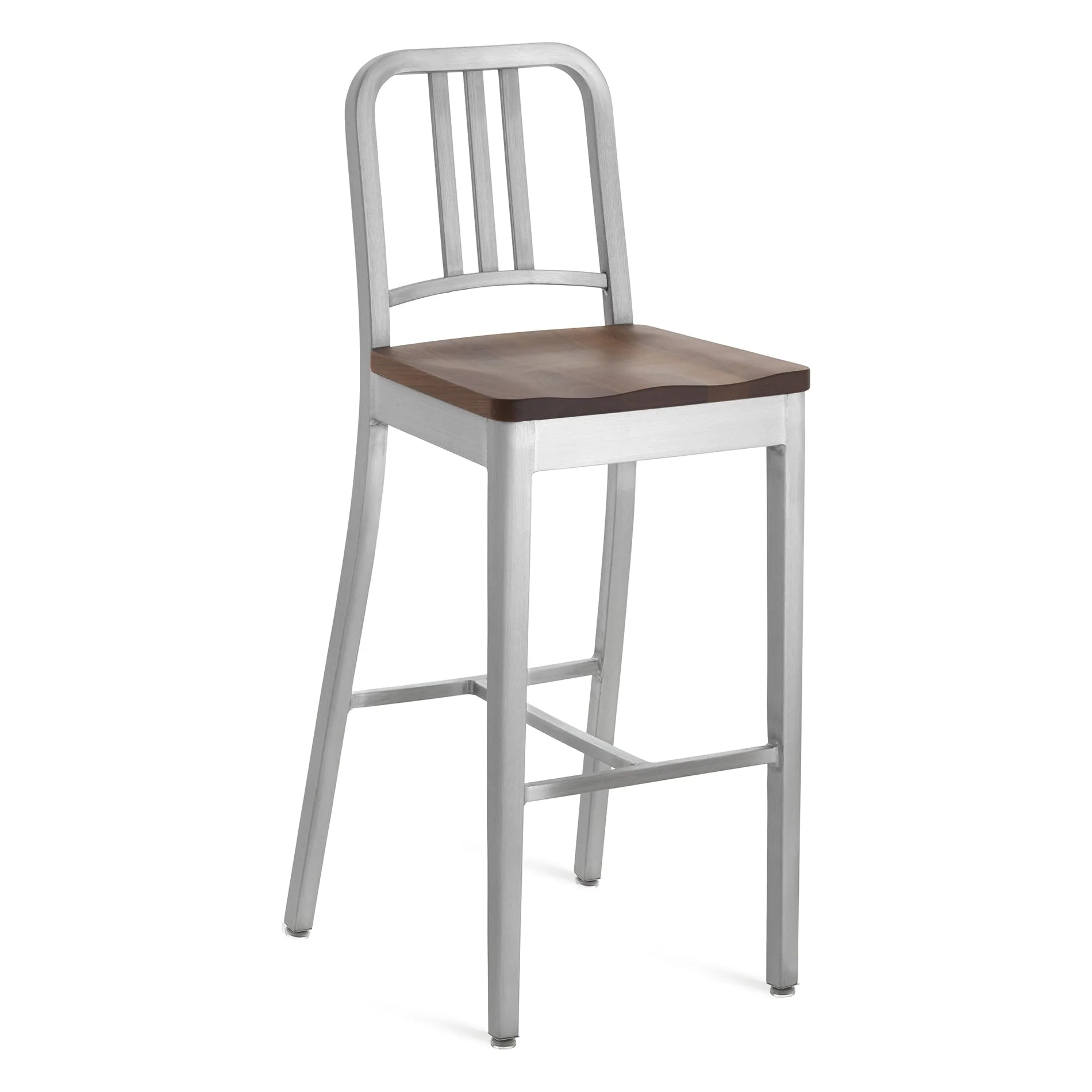 Navy Stool with Wood Seat