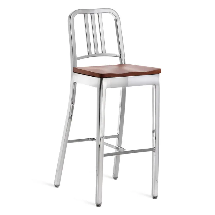 Navy Stool with Wood Seat