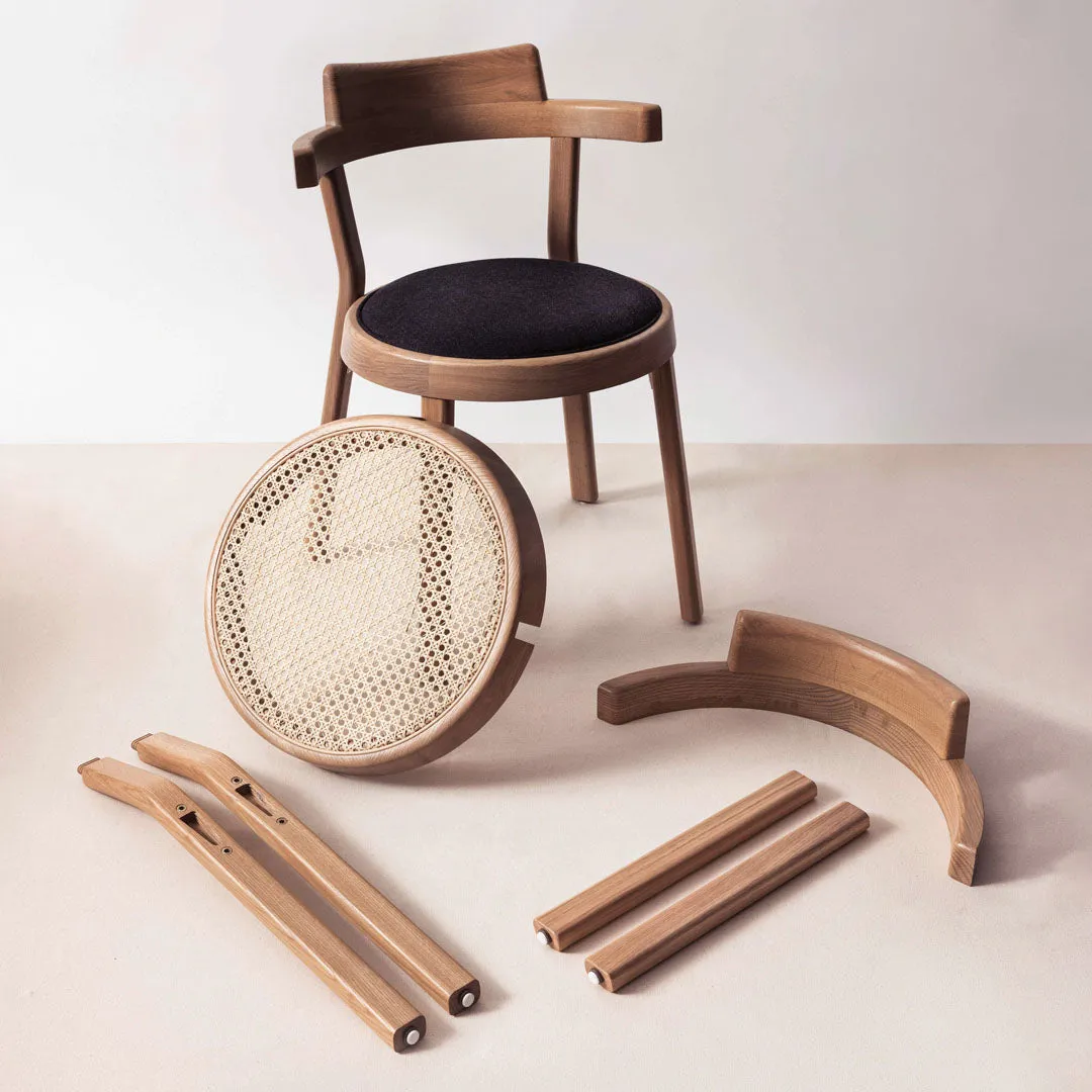 Pagoda Cane Dining Chair with Wood Legs